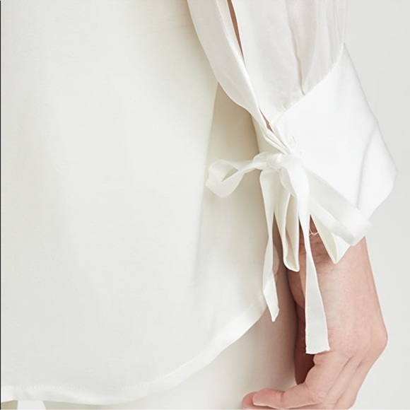 Club Monaco Shirred Tie Detail Blouson Top White Silk sz small - Picture 7 of 14